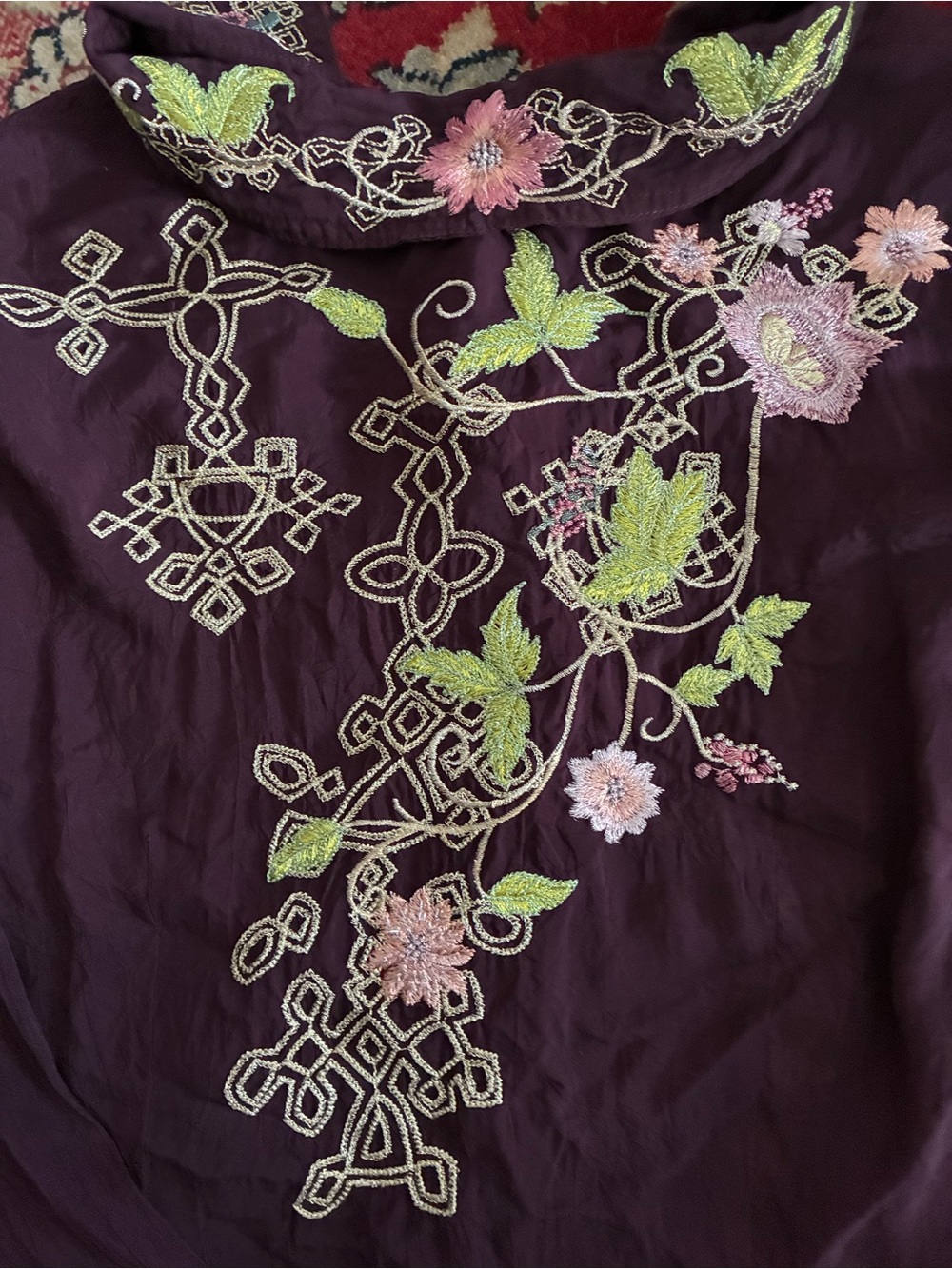 Johnny Was Plum Embroidered Button-Down Shirt - Picture 8 of 11